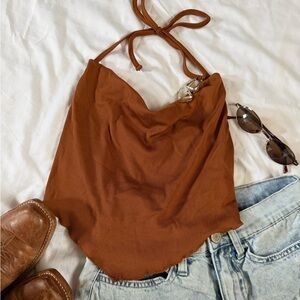 SHEIN Rust Ribbed Halter Top